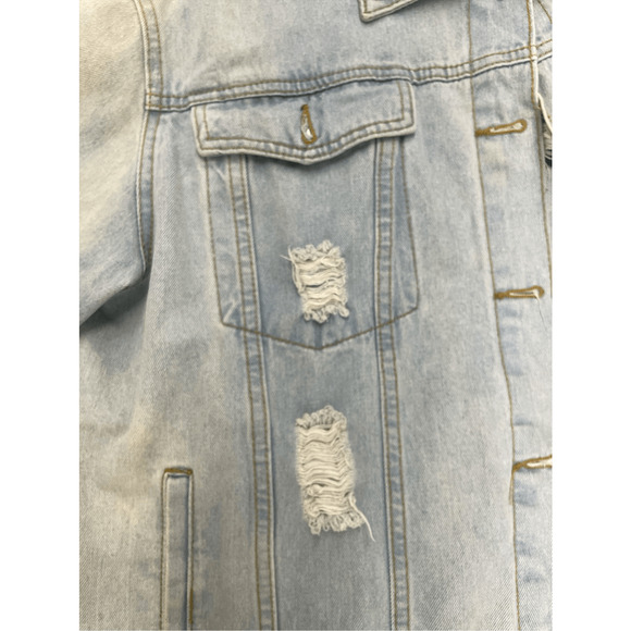 Women’s Prettylittlething Denim Distressed Jean Jacket Size XL - Picture 2 of 10